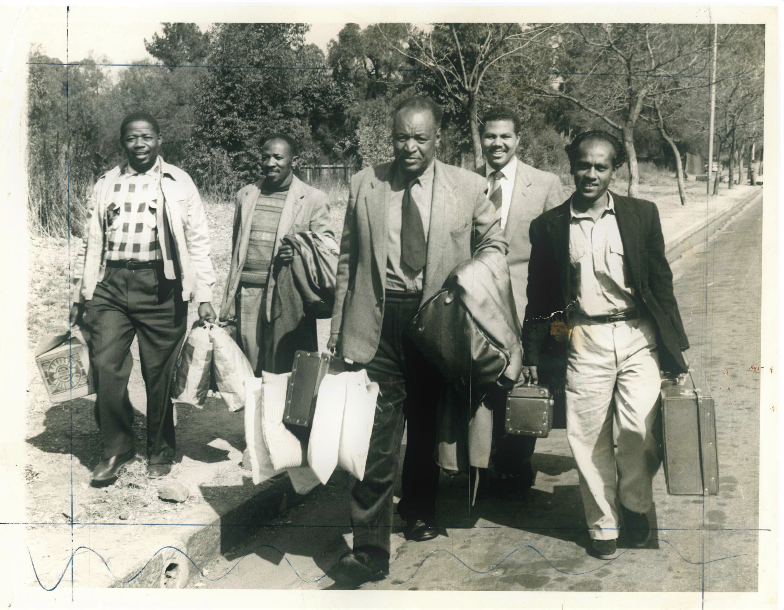 Paul Joseph and other anti-apartheid campaigners leaving Pretoria Central Prison, August 1960
